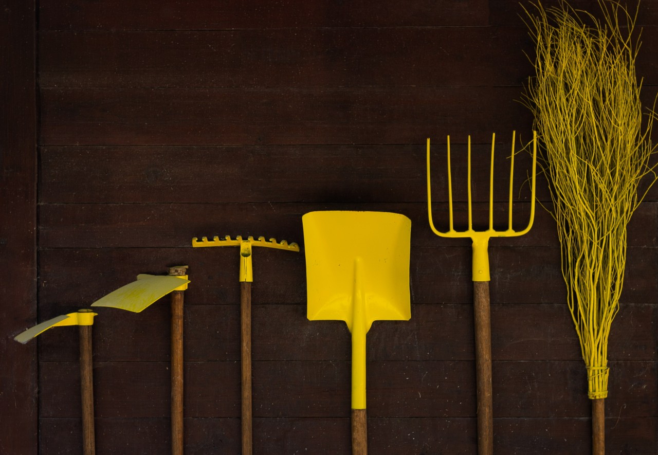 yellow garden tools