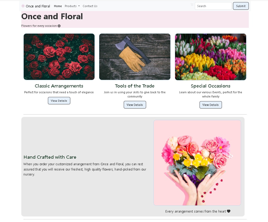 home page of flower shop website